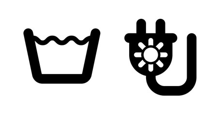 Cold Water Wash & Solar Power Plug Icon: Simple, Bold, Black Glyph Style
