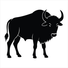 Silhouette of a Bison in Black on a Clean White Background