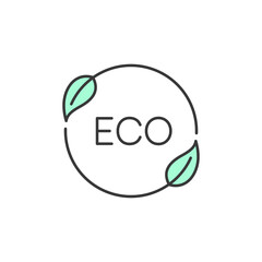 Obraz premium Minimalist ECO symbol featuring twin leaves and circular design, ideal for showcasing sustainable AC solutions with eco-forward energy performance and indoor climate control