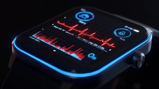 Smartwatch Screen Displaying Heart Rate Monitoring and Digital Health Analytics