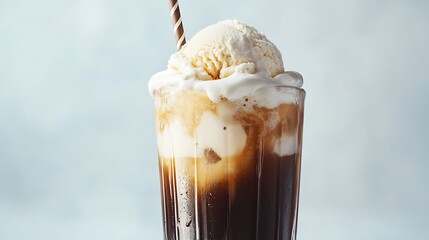 Iced Coffee with Vanilla Ice Cream and Whipped Cream in a Tall Glass