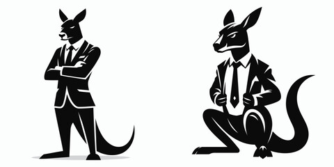 Obraz premium A Kangaroo full body wear business suit angry. Corporate Enterprise Entrepreneurship Management Finance Clipart Line Art Vector Illustration. Marsupial in attire for job expressing fury.