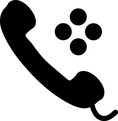 A black telephone receiver icon with four black circles above it on a white background