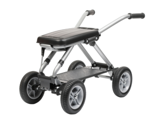 Foldable garden kneeler with soft foam pad and sturdy frame isolated on white background
