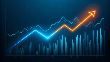 Rising financial growth chart with glowing line and bar graph