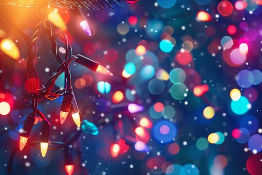 Christmas string lights with bad bulb. Holiday lighting repair, safety and decoration concept. Neural network ai generated