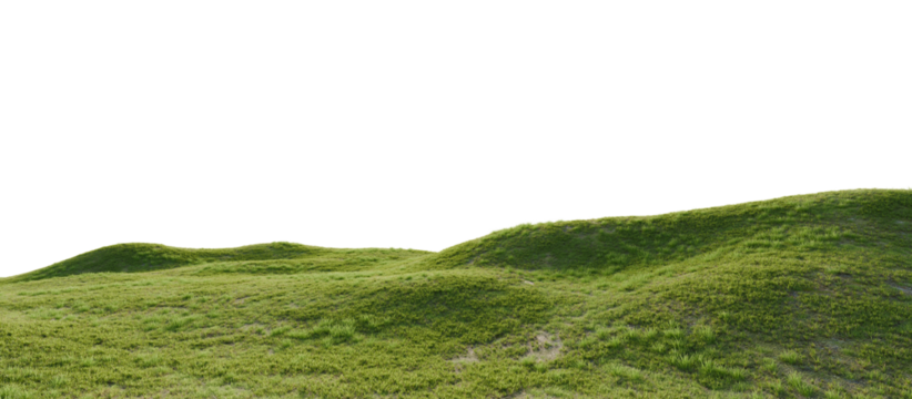 Hills with grass on a transparent background. 3D rendering.	
