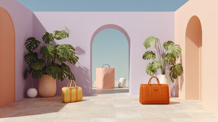 stylish and functional travel bags and backpacks showcased in aesthetically pleasing mockup setting