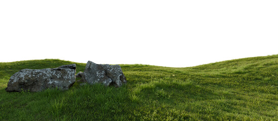 Hills with grass on a transparent background. 3D rendering.	
