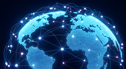 Fototapeta premium Global network connections visualized on a digital globe.