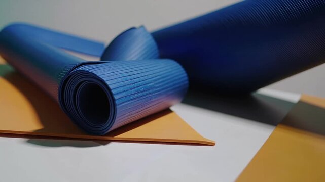 Exercise Equipment Featuring Yoga Mat and Kettlebell on Vibrant Table