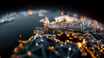 Global network interface visualizes digital trade, fintech innovation, and smart connectivity across continents for a tech-driven economy and interconnected business future.