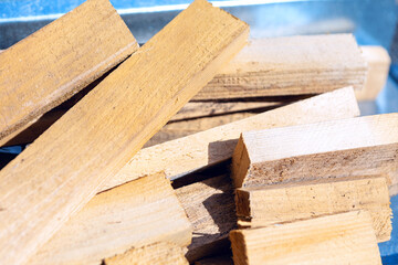 Stacked firewood, showcasing the natural grain and texture of the wood. Prepared firewood, neatly arranged and ready for a cozy fire. Lumber in a pile