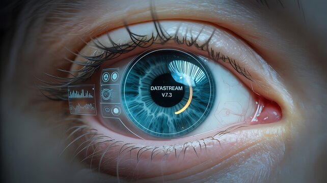 Closeup of an eye with futuristic digital interface overlay