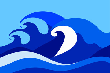 Fototapeta premium Cartoon vector illustration of cute marine animals in a blue ocean wave background