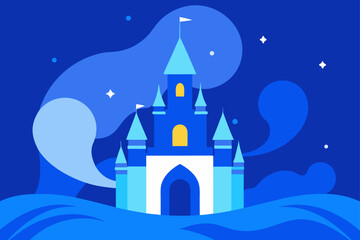 Fototapeta premium A cozy Christmas church at night, nestled in a snowy winter village landscape with a festive sky