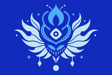 Obraz premium Blue tribal tattoo design with an abstract bird, skull, and eagle elements forming a vintage heraldic emblem