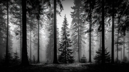 Obraz premium Misty forest scene in monochrome