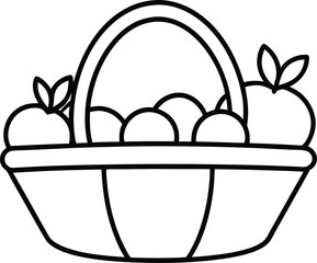 Picnic Fruit Basket Minimal Line Drawing