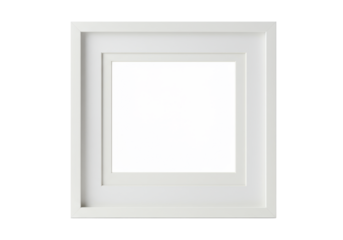 transparent wooden picture frame with a wide, matte mat board and an empty, blank inner space, isolated against a transparent background with no shadows, direct front view studio shot, concept for