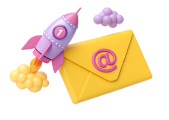 Email rocket with cloud exhaust 3D illustration