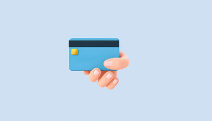 Hand Holding a Blue Credit Card Against a Light Blue Background in a Minimalist and Modern Style for Financial Illustrations