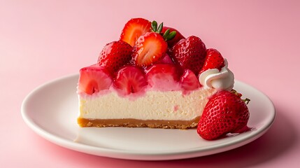 Strawberry Cheesecake Slice with Fresh Berries and Whipped Cream