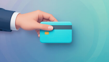 Hand Holding Blue Credit Card on Smooth Gradient Background in Modern Style for Finance, Shopping, or Payment Concepts