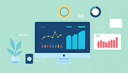 Digital Analytics Dashboard with Graphs and Charts for Business Data Visualization and Performance Tracking in Bright Colors