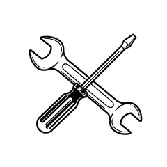 Crossed wrench and screwdriver icon in simplistic vector design