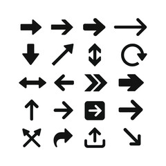 Collection of diverse arrow silhouettes isolated on white background