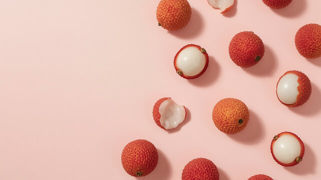 Clean Overhead Image of Lychees on Pink
