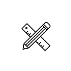 Pencil and ruler crossed in minimalistic style as educational tools icon for design and drafting