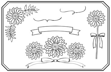 マリーゴールド(キンセンカ)の手描きイラスト。カード用パーツセット