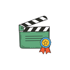 Illustration of a movie clapper board with award badge