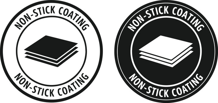 Layered material non stick coating symbol graphic icon, non stick coating, symbol, layered material, graphic, icon, circular, text, black and white, design, illustration, kitchenware, cookware, materi