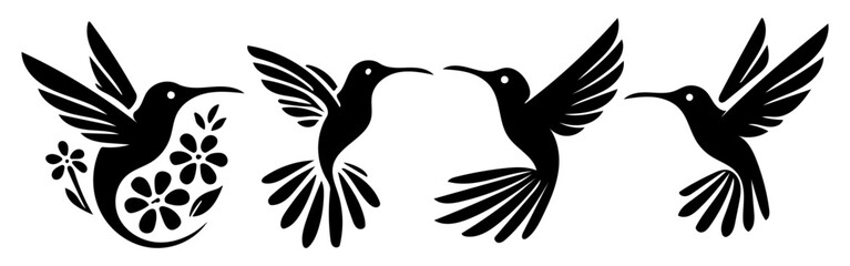 Obraz premium Elegant Hummingbird Silhouette Set: Floral Design Elements