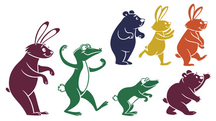 Cute cartoon animal characters set. Playful rabbit, bear, frog for children's designs and forest wildlife.