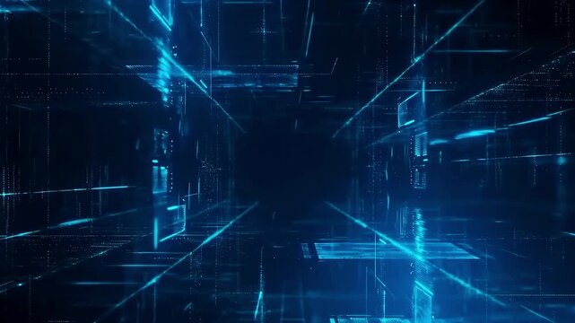 Digital Data Stream: Abstract Blue Tech Tunnel Background Loop - Powered by Adobe
