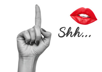 silence gesture lips and hand collage
