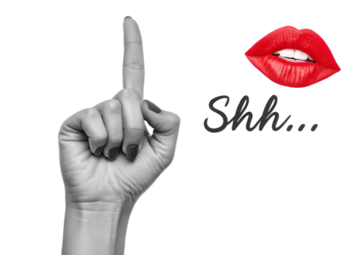 silence gesture lips and hand collage