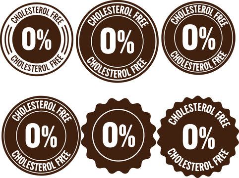 Cholesterol free zero percent seals stamp label, cholesterol free, zero percent, seal, stamp, label, circular, brown, white, food, product, nutrition, health, certification, endorsement, graphic, desi