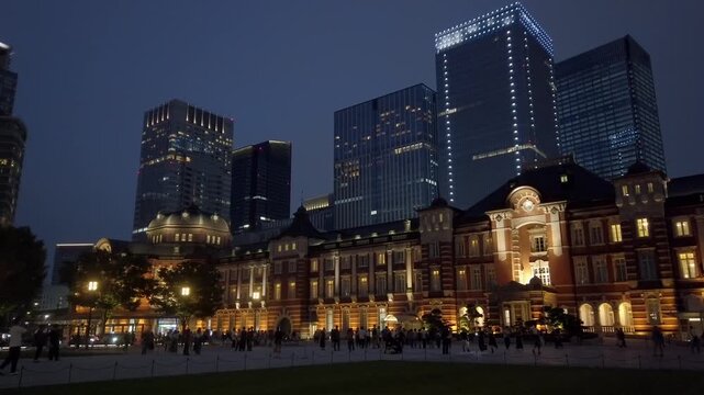 July 12, 2025. Chiyoda-ku, Tokyo, Japan. Fantastic Tokyo Station Marunouchi Station Square at night