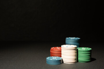 Poker chips on table. Casino card game