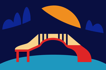 Winter mountain landscape with moon, snow, and trees, a perfect scene for travel design