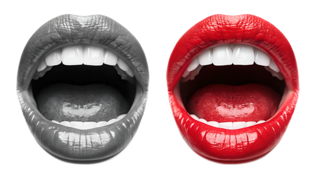 two open mouths grayscale and red contrast - Powered by Adobe