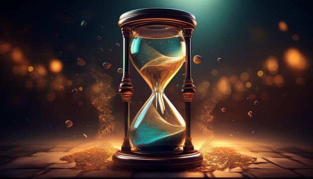 hourglass with floating particles, time concept__ 