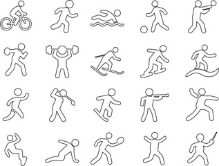 Outline Minimal Sports Silhouette Icons ? Flat Black Vector Set of Athletic Figures