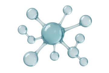 Glass molecule structure connecting atoms, forming complex bonds, ideal for scientific or medical visualizations, with transparent background