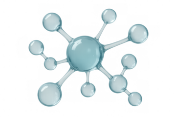 Glass molecule structure connecting atoms, forming complex bonds, ideal for scientific or medical visualizations, with transparent background